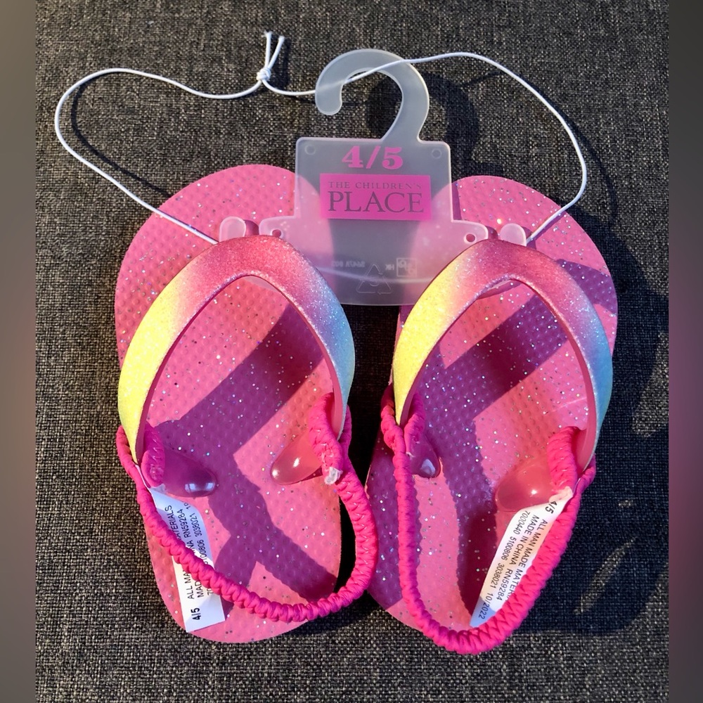 Toddler glitter pink flip flops with back straps